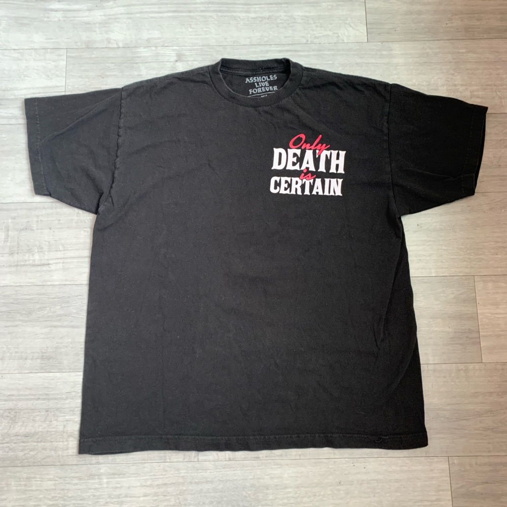 Assholes Live Forever XL Men’s Black Graphic T-Shirt “Death is only certain”